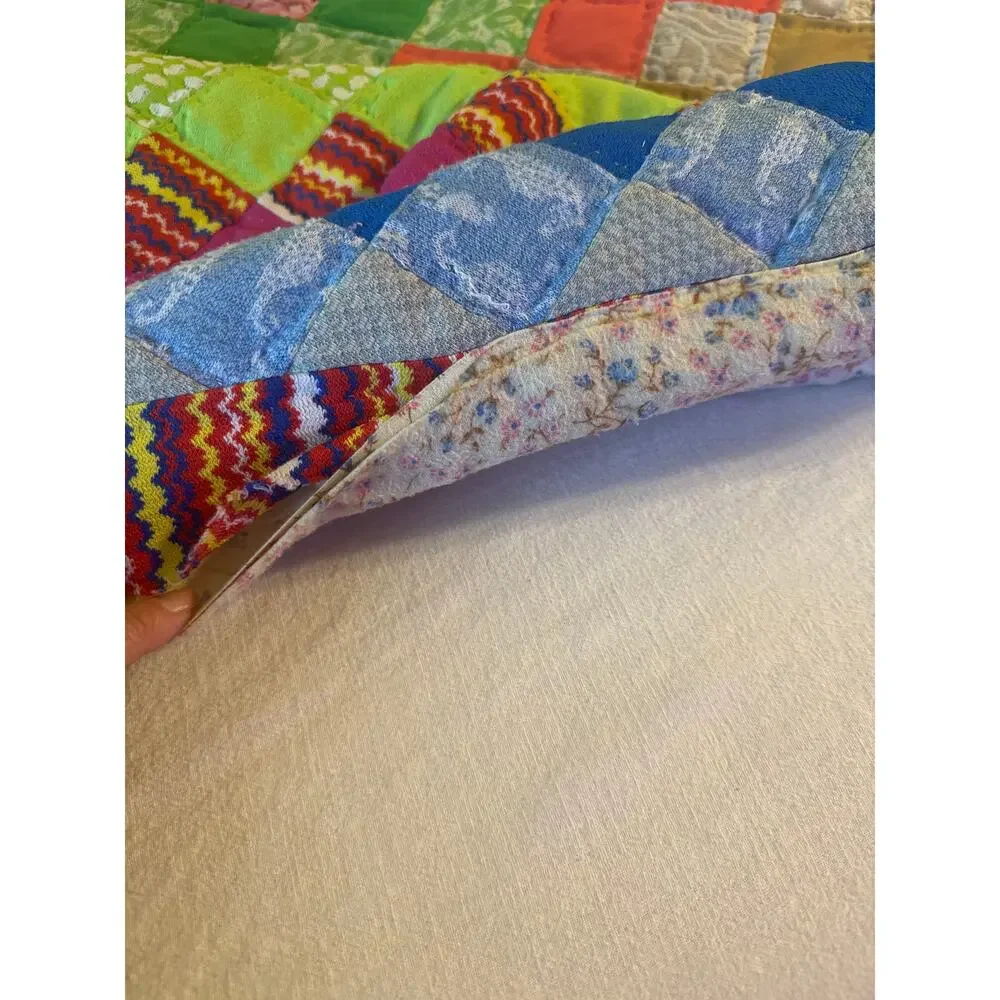 Vintage Trip Around The World Patchwork Quilt Brightly Colored King